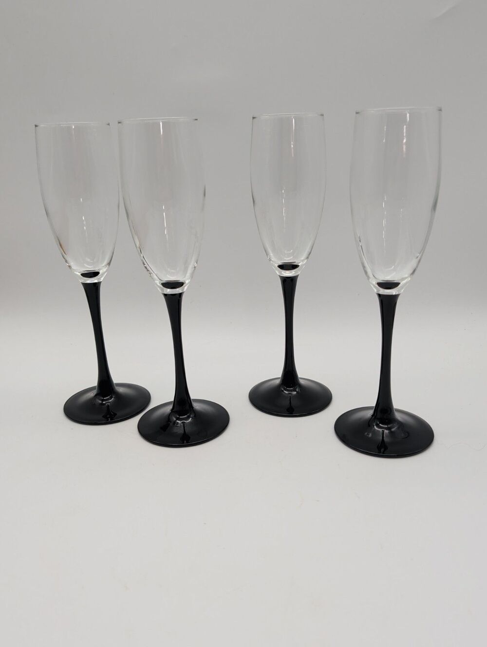 4 Vtg Domino Signature Black Champagne Flutes